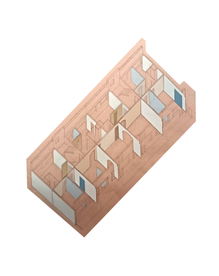 Handrawing and collage of proposed socio-structural transformation of post-communist housing typology in Poland