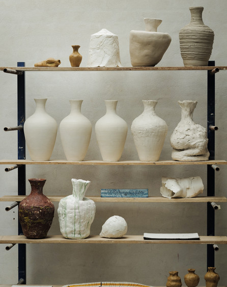 shelf with various test pieces