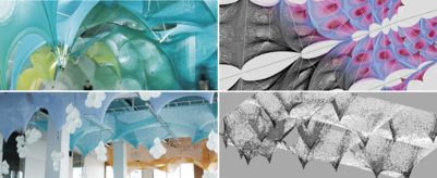 Collage af billeder der viser strikkede strukturer