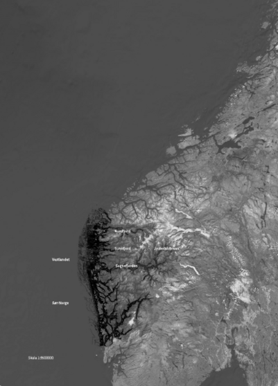 Kart over Vestlandet i Norge