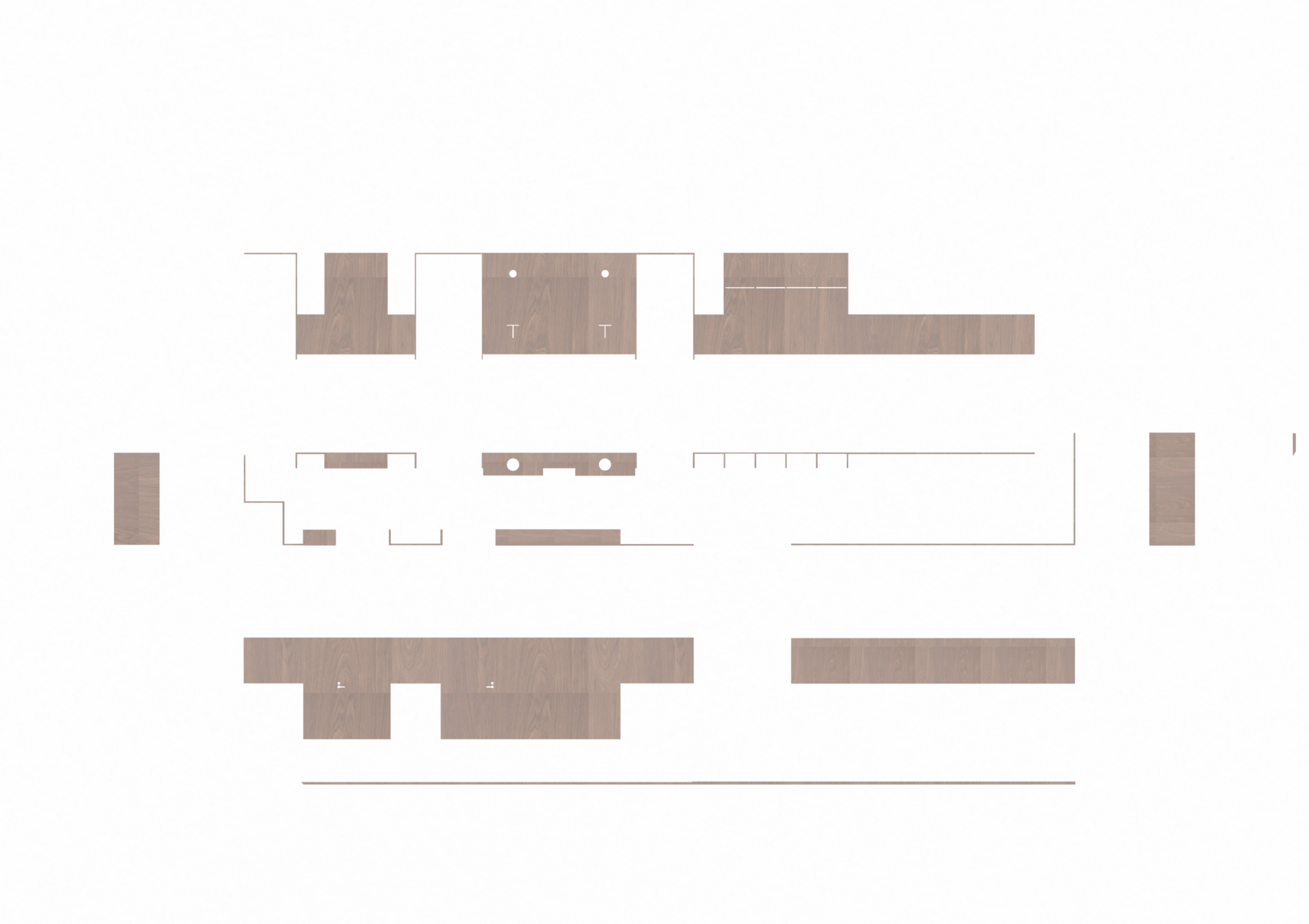 Folded Drawings Showing 'Furnitecture' Wall