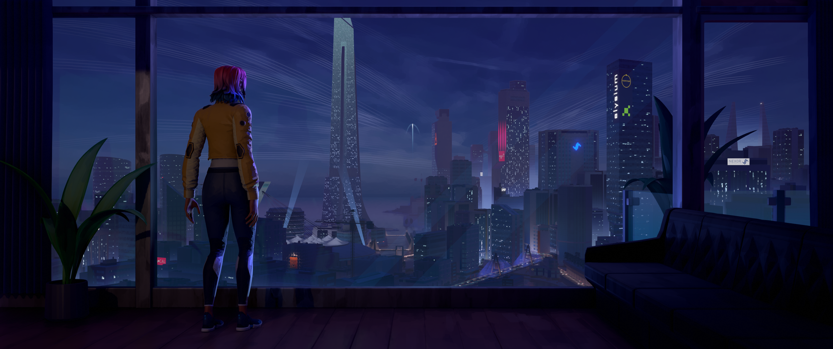 woman looking out at cityscape