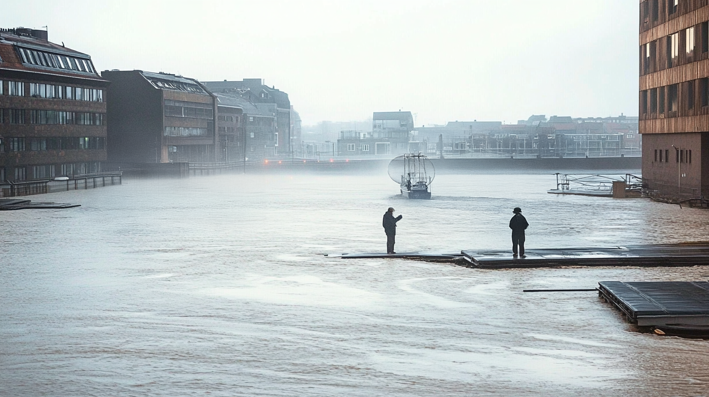 Ai-genereret billede: Et fremtidigt København med vand i gaderne
