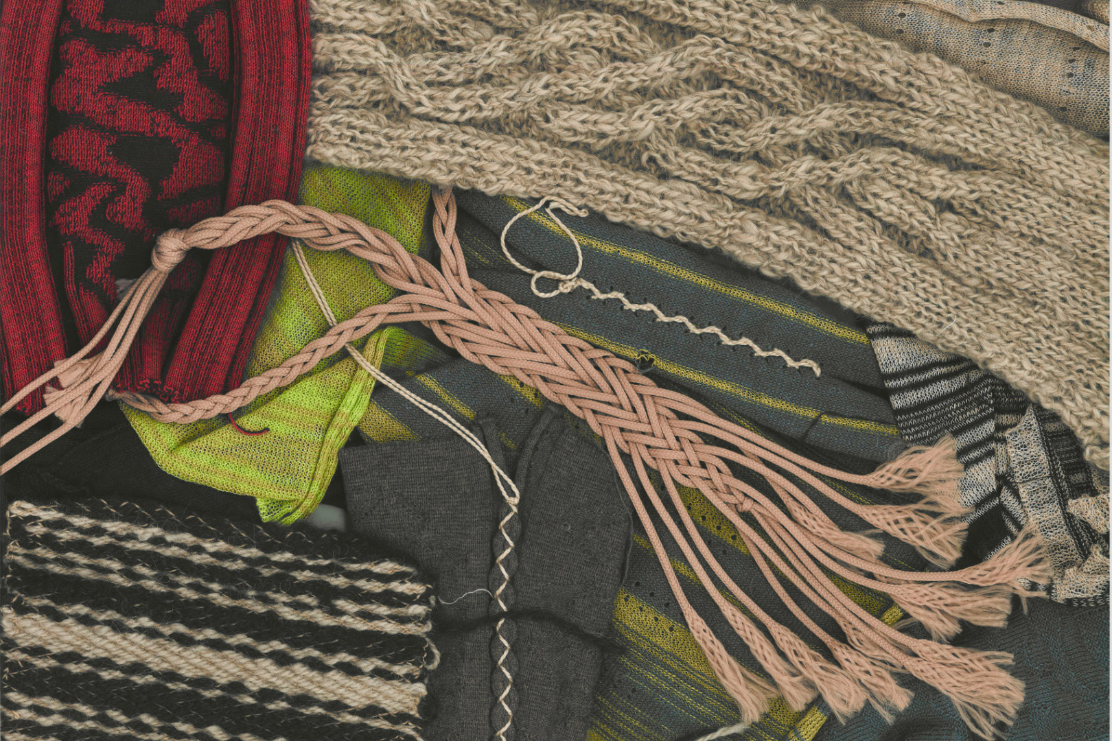 Collage of various braided and knitted textiles